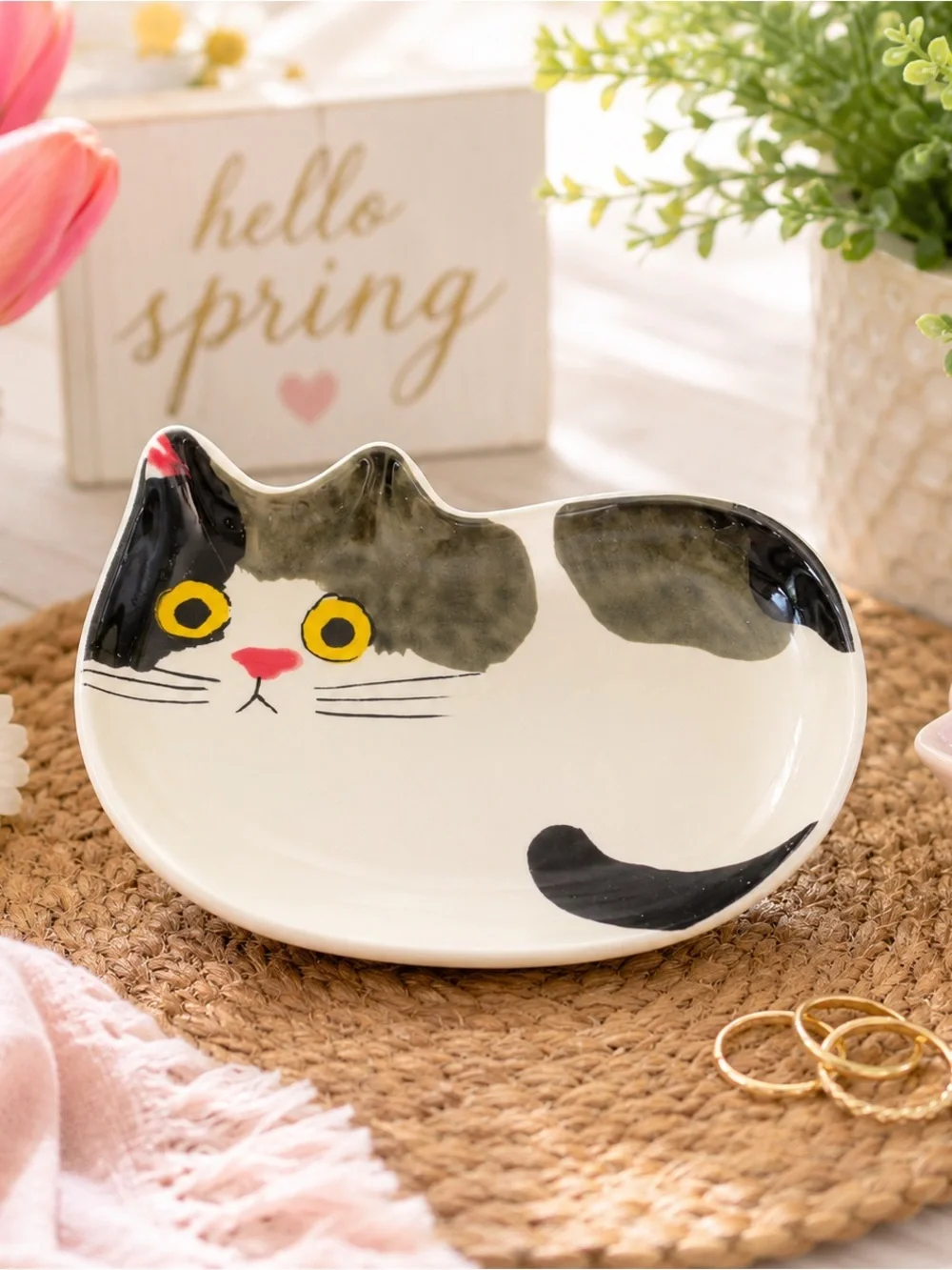 Ecouter Minette Ceramic Cat Trinket Dish Ring Holder Jewelry Tray